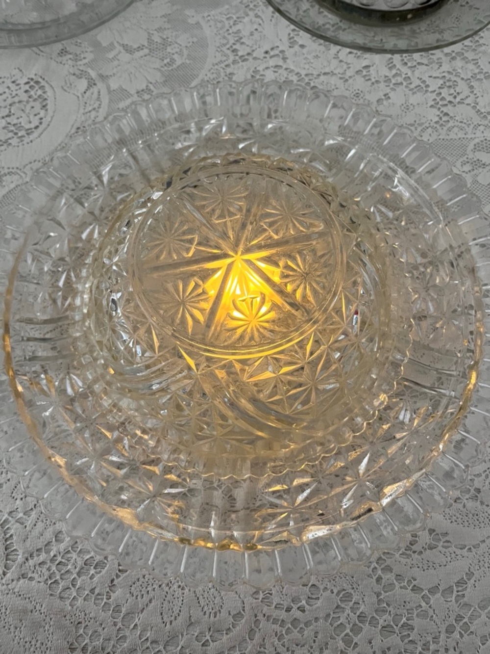 Vintage Glass Glow Lamp Starburst Cake Plate Centerpiece Cottagecore